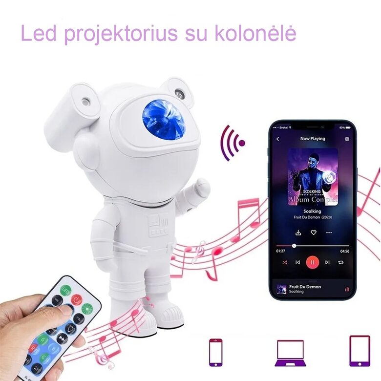 LED projektorius Astronautas su kolonėle 