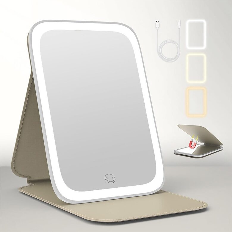 Sulankstomas kosmetinis veidrodis su LED