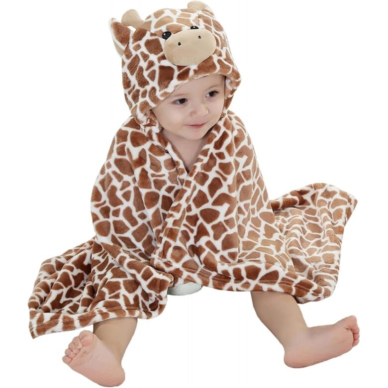 Minkštas kūdikio rankšluostis – apsiaustas su gobtuvu „Žirafa“