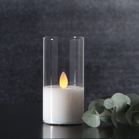 LED žvakė su tikro stiklo gaubtu 12,5 cm