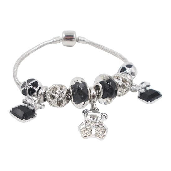 Moteriška apyrankė su pakabukais ir karoliukais, sidabro spalvos