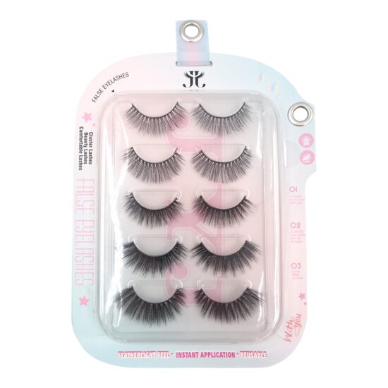 Penkių kruopščiai suformuotų blakstienų porų rinkinys