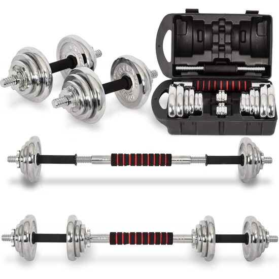 20 kg chromuotų hantelių ir štangos rinkinys
