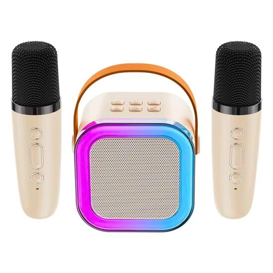 Karaoke kolonėlė su mikrofonais (Bluetooth LED apšvietimas) Rožinė