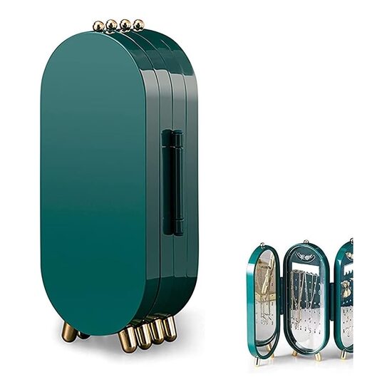 Papuošalų dėžutė su veidrodžiu žalia