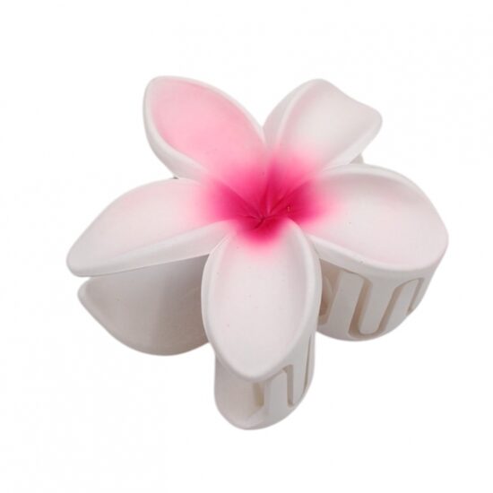 Plaukų segtukas su balta plumerija ir rožiniu centru