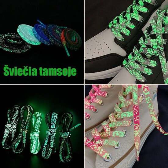 Tamsoje šviečiantys batų raišteliai 100cm